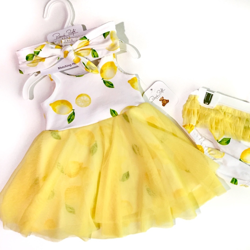 🆕 🍋 Lemon Print Baby Dress Set 🍋